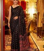 Black women ajrak block mirror work saree