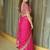 Pink ethnic motifs embroidered satin saree