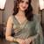 Teal floral embroidered pure chiffon tussar saree