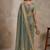 Teal floral embroidered pure chiffon tussar saree