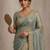 Teal floral embroidered pure chiffon tussar saree