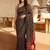 Black ajrak block mirror work saree