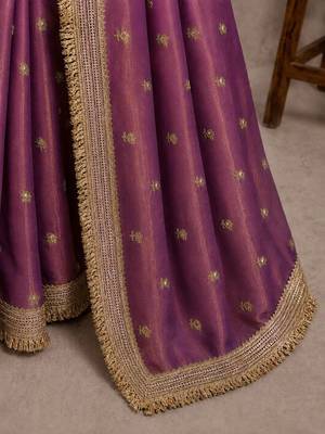 Purple floral embroidered pure chiffon tussar saree 3