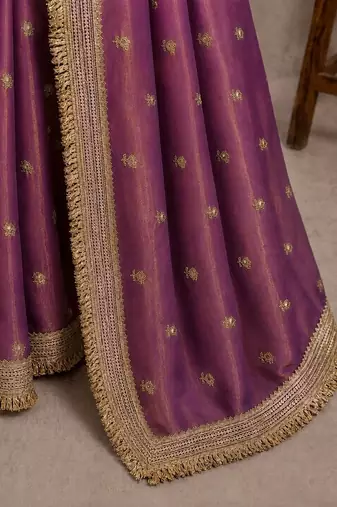 Purple floral embroidered pure chiffon tussar saree