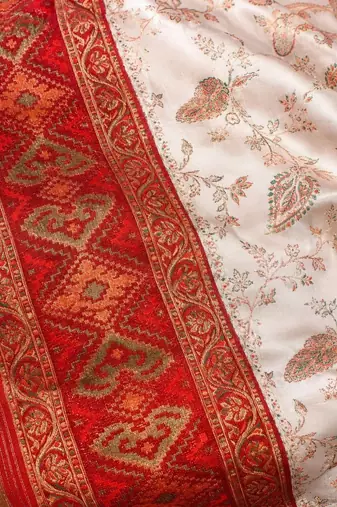 Cream paisley zari satin designer banarasi saree