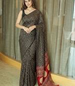 black ethnic motifs mirror work saree