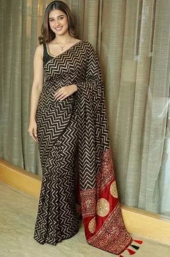 black ethnic motifs mirror work saree