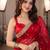 Red floral embroidered pure chiffon tussar saree
