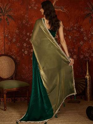 Green women embroidered tissue designer saree 3