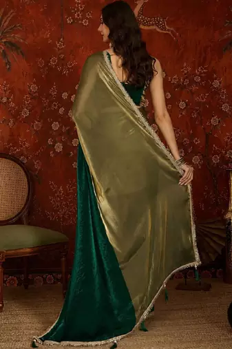 Green women embroidered tissue designer saree