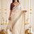 Off white floral embroidered satin designer saree