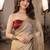 beige floral embroidered pure chiffon tussar saree