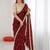 Maroon floral mirror work pure chiffon tussar saree