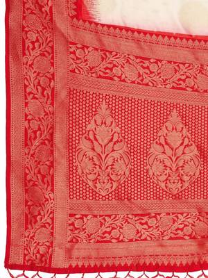 off_white woven design zari satin silk baluchari saree 4