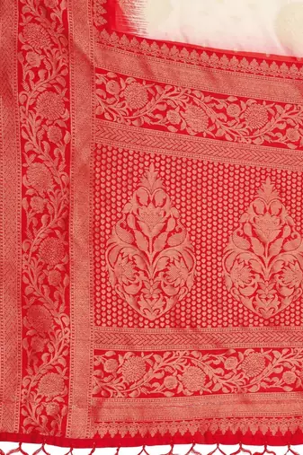 off_white woven design zari satin silk baluchari saree