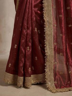 Maroon floral zari pure chiffon tussar saree 3