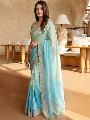 blue ombre zari satin saree 2