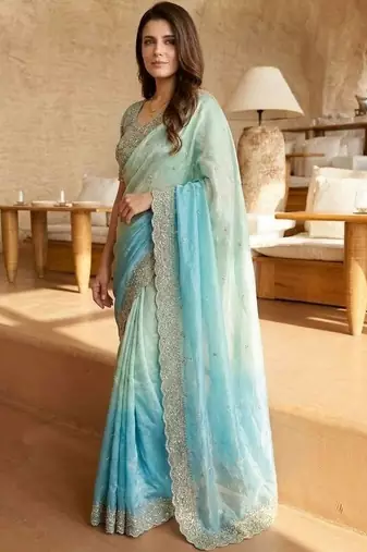 blue ombre zari satin saree