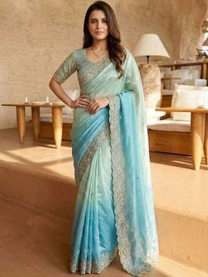 blue ombre zari satin saree 3