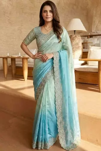 blue ombre zari satin saree