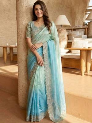 blue ombre zari satin saree 4
