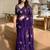 purple ethnic motifs embroidered satin saree