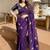 purple ethnic motifs embroidered satin saree
