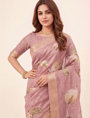 Mauve zari silk blend designer kanjeevaram saree 2