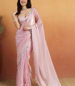 Pink solid organza fabric ready to wear saree