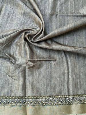 beige kalamkari hand printed with beautiful hand crafted katha work saree 4