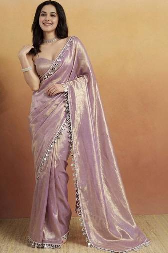 Lavender solid organza fabric ready to wear saree