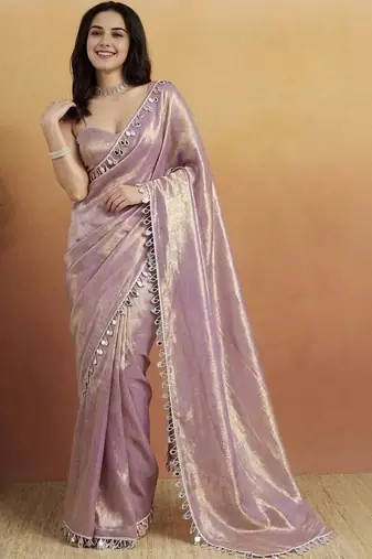 Lavender solid organza fabric ready to wear saree