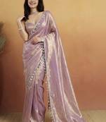 Lavender solid organza fabric ready to wear saree