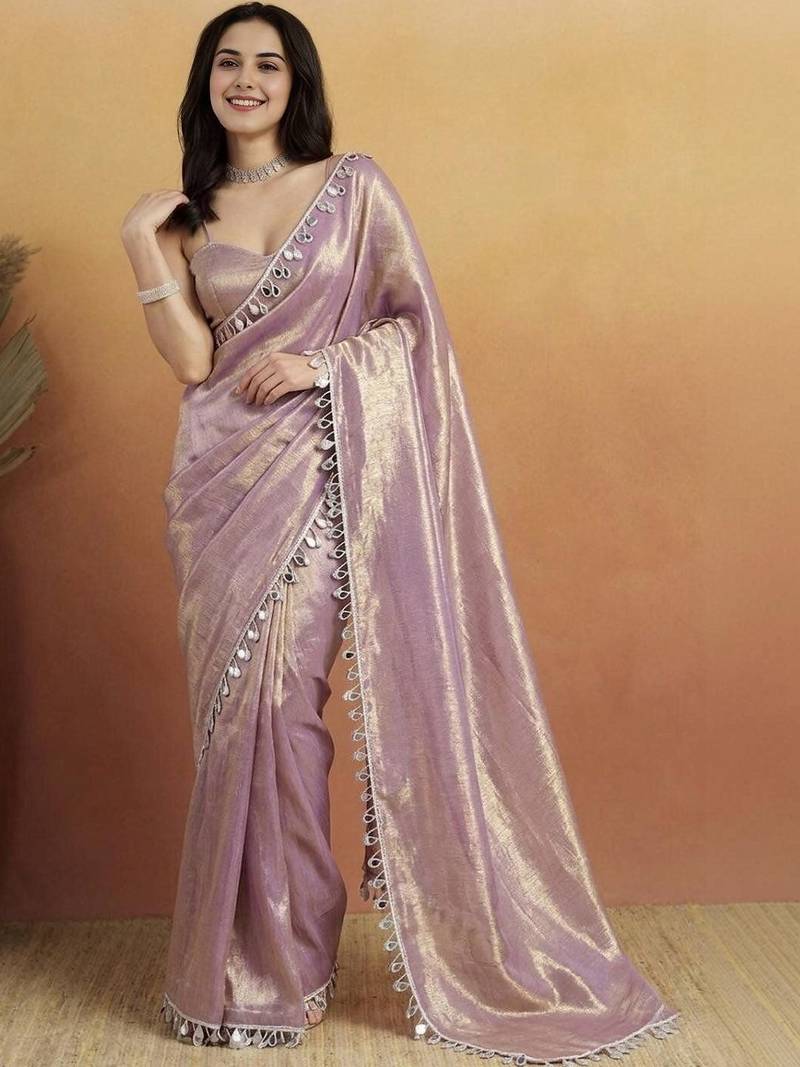 Lavender solid organza fabric ready to wear saree