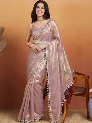 Lavender solid organza fabric ready to wear saree 2