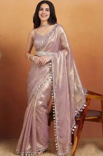 Lavender solid organza fabric ready to wear saree