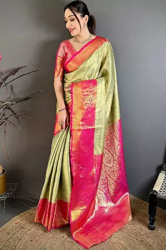 light_lime woven design zari silk blend designer kanjeevaram saree