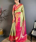 light_lime woven design zari silk blend designer kanjeevaram saree