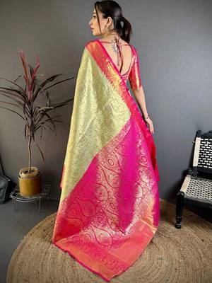 light_lime woven design zari silk blend designer kanjeevaram saree 2