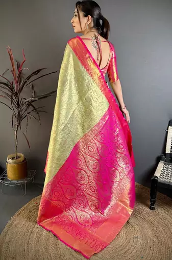 light_lime woven design zari silk blend designer kanjeevaram saree