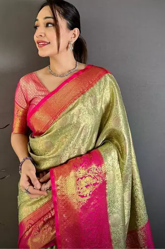 light_lime woven design zari silk blend designer kanjeevaram saree
