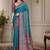 teal woven design zari silk blend handloom block print saree