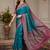 teal woven design zari silk blend handloom block print saree