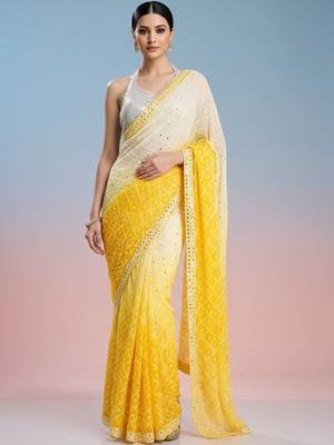 yellow embroidered work georgette unstitched blouse piece & sarees 1