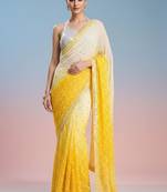 yellow embroidered work georgette unstitched blouse piece & sarees