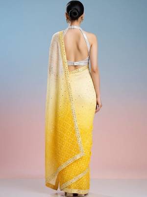 yellow embroidered work georgette unstitched blouse piece & sarees 4
