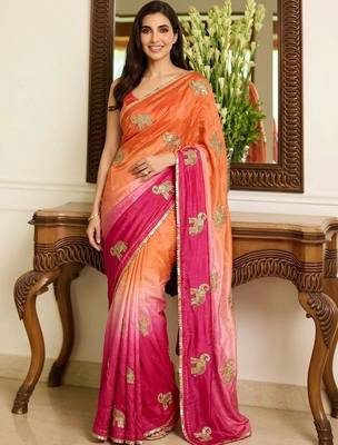 multicolor ethnic motifs embroidered satin saree 1