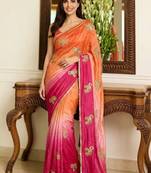 multicolor ethnic motifs embroidered satin saree