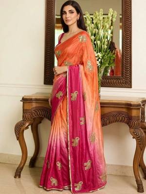 multicolor ethnic motifs embroidered satin saree 2