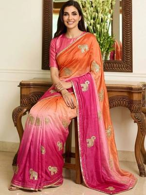 multicolor ethnic motifs embroidered satin saree 3